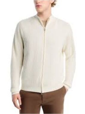 Peter Millar Cream Full-Zip Ribbed Sweater 908